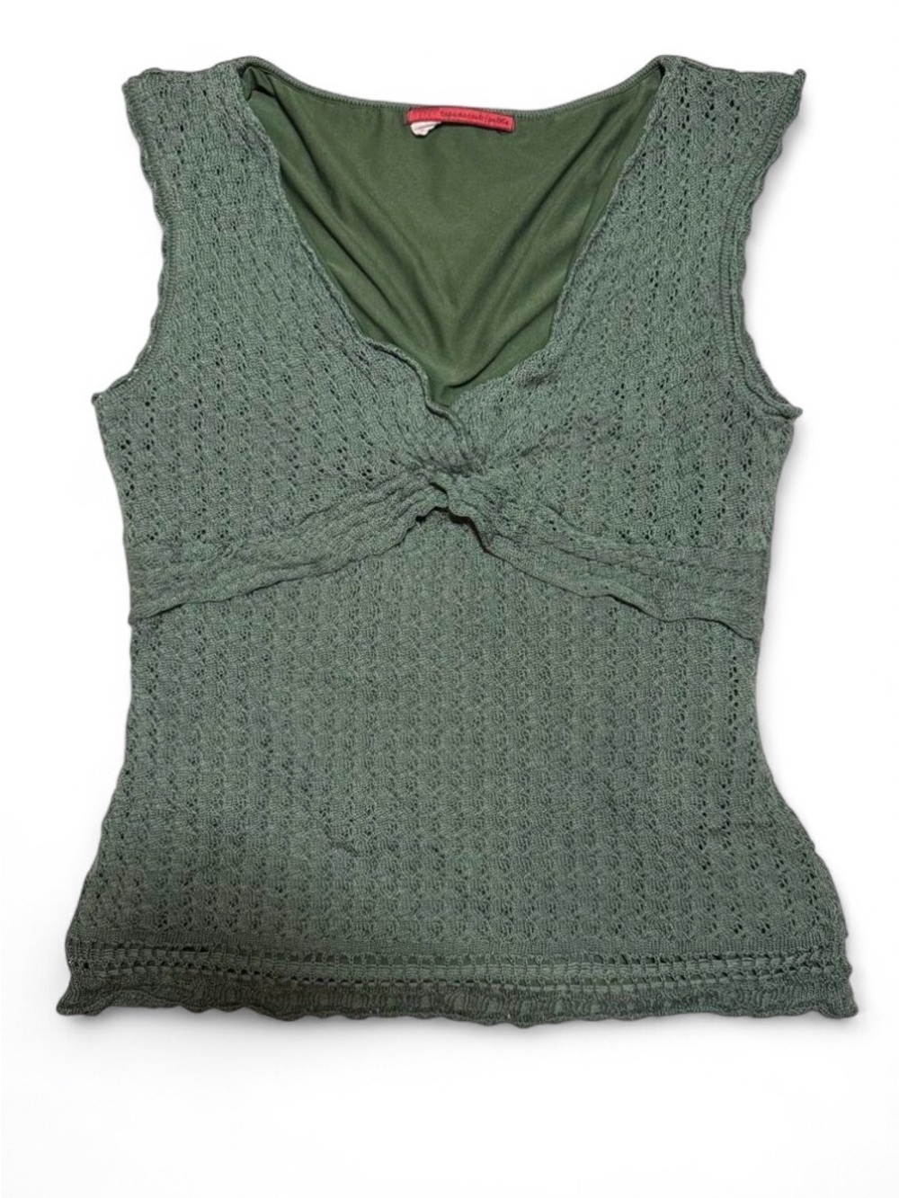 TapeMeasure Olive Green Crochet Knit Tank Top Petite Sleeveless Stretch Boho Y2K